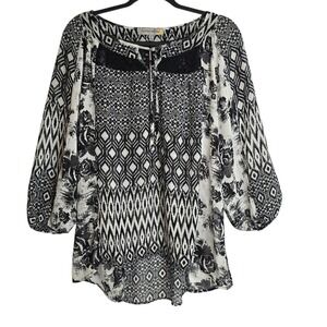 Figueroa & Flower Anthropologie Blouse Womens Large Boho Artsy Flowy Geometric